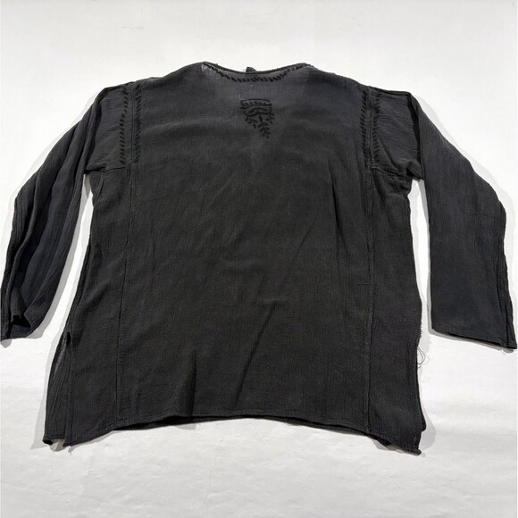 Geeta Black Embroidered LS Tunic Top Gauzy Bohemian Festival Blouse One Size - Picture 7 of 10